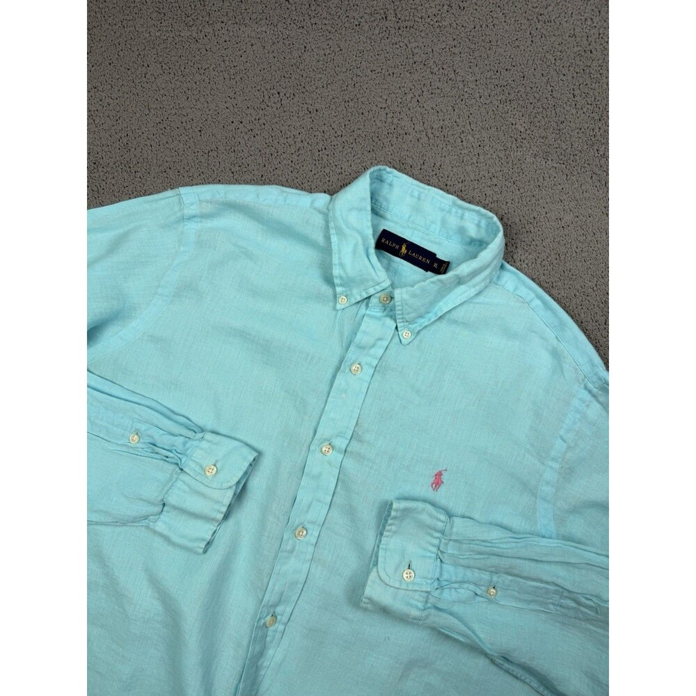 Polo Ralph Lauren Shirt Mens XL Light Blue Linen Long Sleeve Button Down